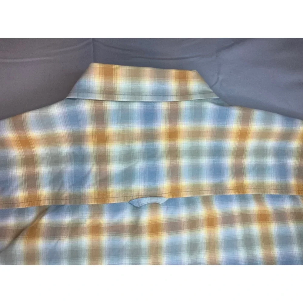 Pendleton Hiker Shirt Mens Large Blue Orange Plaid Excellent Short Sleeve Cotton